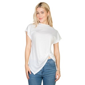 Slickblue Women's Twist Front Batwing Sleeve Tee, Relaxed Fit, Short Sleeve T-Shirt, Casual Style, 4 Colors, Size S-L - 1 of 4