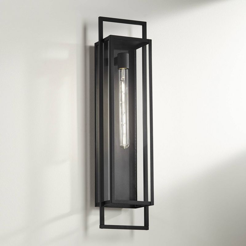 Possini Euro Design Jericho Modern Wall Light Sconce Textured Black Hardwire 7" Fixture Clear Glass for Bedroom Bathroom Vanity Reading Living Room, 2 of 10