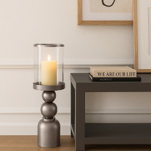 Modern Tall Glass Cylinder Candle Stand Holder - Pillar Candle Holder for Mantel, Console, Dinning Table, Centerpiece, or Home Decor - Silver - 1 of 4