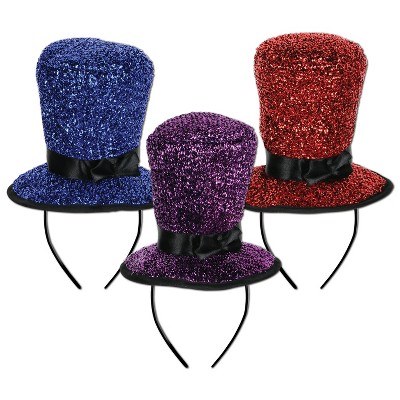 Beistle Sparkling Top Hat Headbands, (12/Pkg) Multicolored