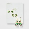 St. Patrick's Day Clover Heart and Leprechaun Drop and Stud Earring Set 3pc - Green - 2 of 3