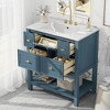 Wooakway 30"L Blue Freestanding Bathroom Vanity with Ceramic Sink 5 Drawers Solid Wood Frame - 2 of 4