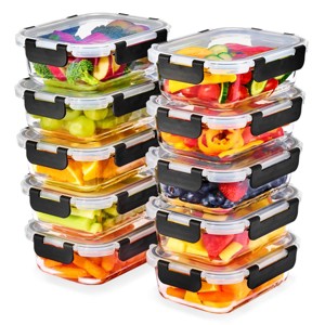 Sorbus 20 Piece Rectangular (630ml/ 21.3oz/ 2.6cups) Glass Meal Prep Containers with Airtight Lids - Preserves Freshness, Oven Safe, durable, BPA-free - 1 of 4