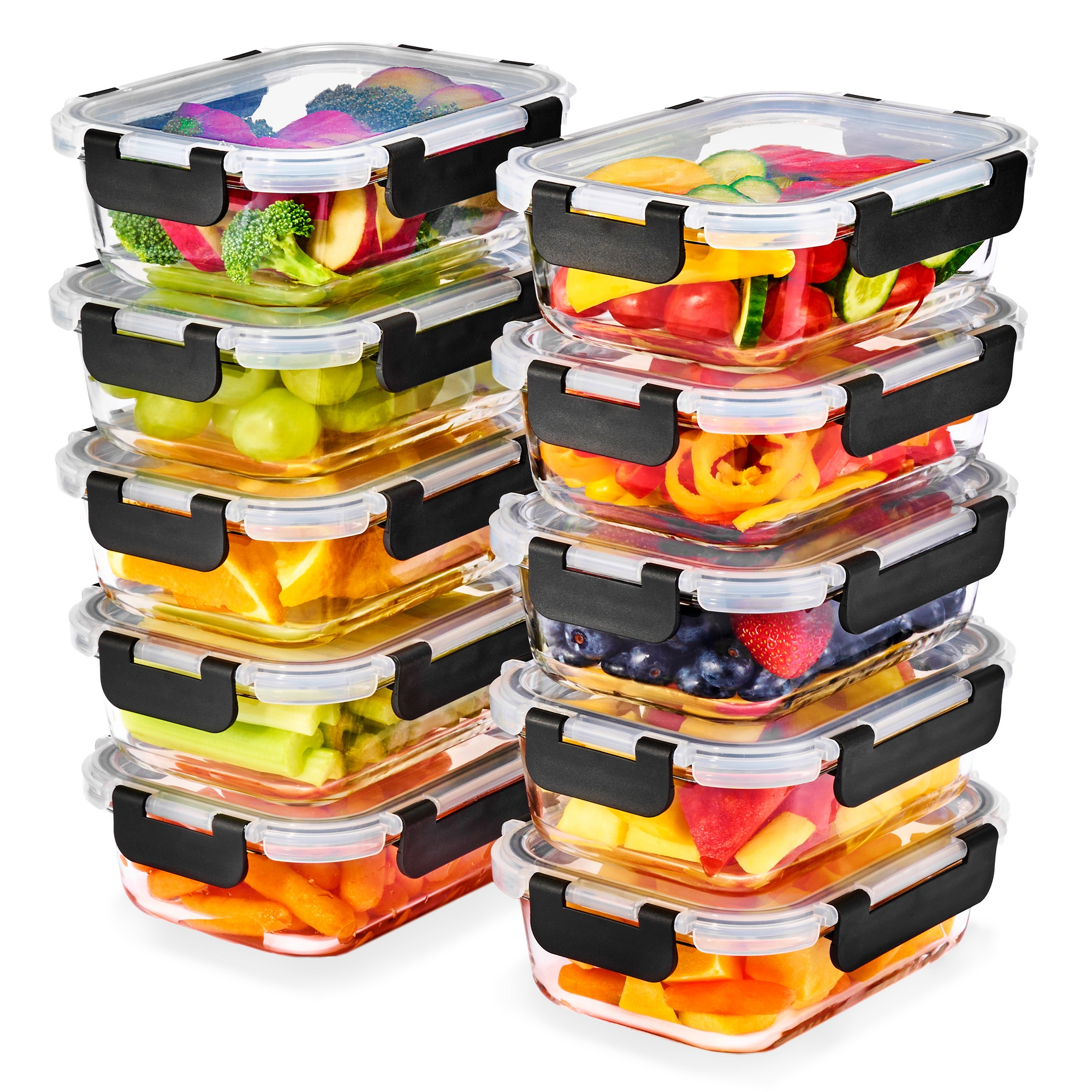 Sorbus 20 Piece Rectangular (630ml/ 21.3oz/ 2.6cups) Glass Meal Prep Containers with Airtight Lids - Preserves Freshness, Oven Safe, durable, BPA-free