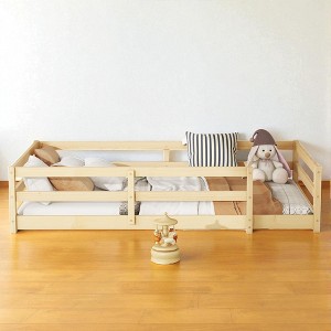Mshliw Twin/Full Size Floor Bed, Montessori Floor Bed with Fence, Wooden Low Profile Platform Bed Frame for Toddlers Kids,No Box Spring Needed - 1 of 4