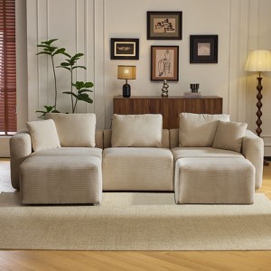 Karl Home |112 in. W Square Arm Corduroy U-shaped Modern Sofa in Brown with Ottoman - 1 of 4