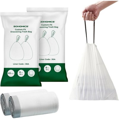 SONGMICS Trash Bags for 8-Gallon (30L) Trash Cans, Drawstring Kitchen Garbage Bags, Pre-Separated, Liner Code 30A
