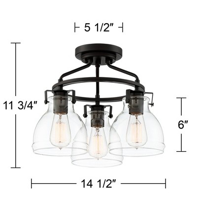 Bronze 17" Farmhouse Semi-Flush Ceiling Light with Glass Shades