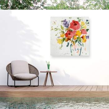 "White Vase with Bright Flowers" Outdoor Canvas