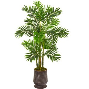 Nearly Natural 63-in Areca Palm Artificial Tree in Ribbed Metal Planter - 1 of 2