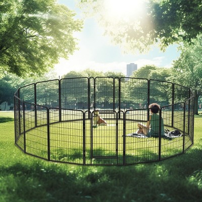 LAOTIES 39" Heavy Duty Metal Dog Playpen,Outdoor Pet Exercise Fence with Door,Rust Resistant Iron Construction