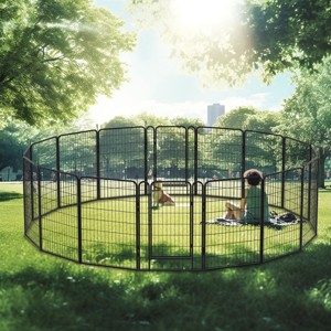 LAOTIES Heavy Duty Metal Dog Playpen,Outdoor Pet Exercise Fence with Door,Rust Resistant Iron Construction - 1 of 4