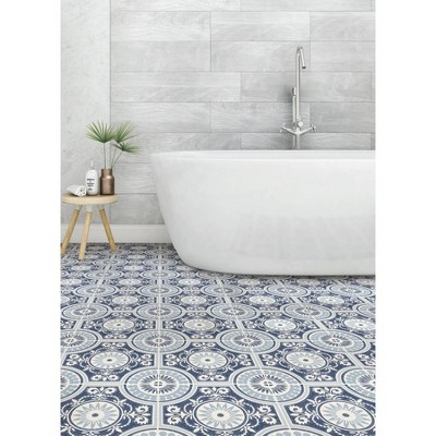 Blue and White Vinyl Peel and Stick Floor Tiles, 12" x 12"