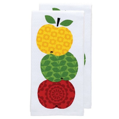 T-fal Pigment Print Dual Woven Kitchen Towels  Two Pack  Apple Stack