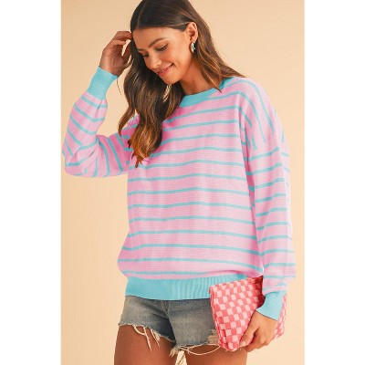 I AM A FASHION JUNKY Orange Stripe Round Neck Drop Shoulder Loose Sweater