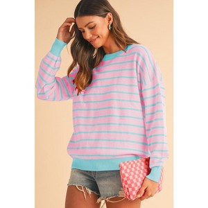 I AM A FASHION JUNKY Orange Stripe Round Neck Drop Shoulder Loose Sweater - 1 of 4