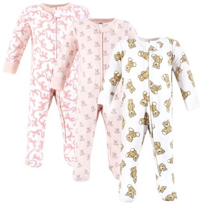 Hudson Baby Girls Cotton Sleep and Play, Pink Teddy Bear