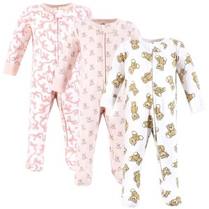 Hudson Baby Girls Cotton Sleep and Play, Pink Teddy Bear - 1 of 4