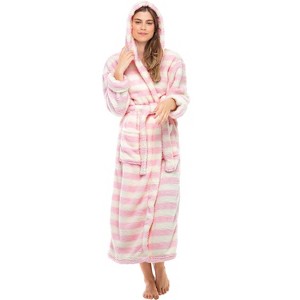 ADR Women's Robe, Plush Fleece Women's Bathrobe with Hood, Long Fluffy Fuzzy Bath Robe Pink Purple Plus Size - 1 of 4