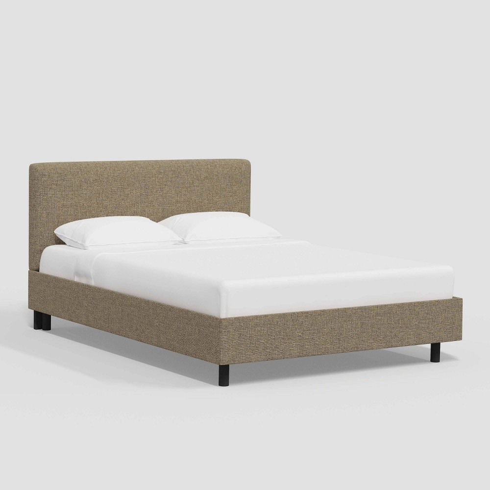 Photos - Bed Twin Olivia Upholstered Textured Linen Platform  Zuma Beige - Threshold™: Pine Wood, No Box Spring Needed