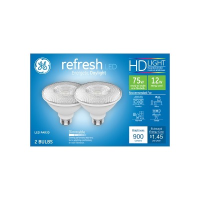 GE 2pk 75W Refresh PAR30 LED Floodlight Bulbs Daylight: Outdoor Dimmable, 900 Lumens, 5000K, E26 Base, 13.7-Year Life
