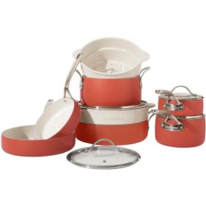 Bloomhouse 12 Piece Aluminum Enamel Cookware Set w/ Non-stick Non-toxic Ceramic Interior and Ceramic Steamer Insert - 1 of 4