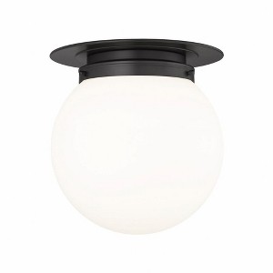 Calhoun Collection Flush Mount Light - Chic White Opal Glass & Heritage Brass, 1 Bulb, Damp Rated - 1 of 4