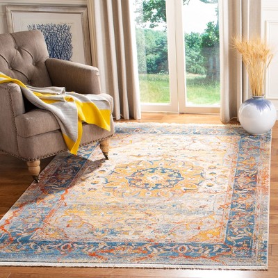 Vintage Blue and Multicolor Floral Motif Area Rug