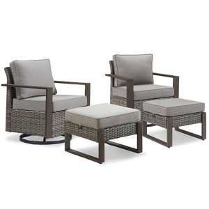 Buenhomino 4 Pieces Patio Furniture Sets, Wicker Patio Swivel Glider Chairs Set with 2 Ottoman, Outdoor Furniture Set for Outside Porch and Backyard - 1 of 4