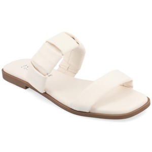 Journee Collection Womens Pegie Slip On Faux Leather Flat Sandals - 1 of 4