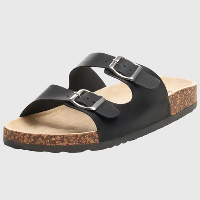 Alpine Swiss Mens Double Strap Contour Sandals Slip on Buckle Slides Vegan Leather Footbed Sandal Ergonomic Cork-Inspired Sole Summer Footwear
