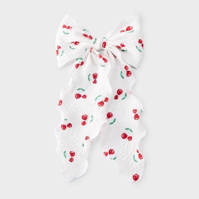 Textured Chiffon Cherry Bow Hair Barrette - Wild Fable™ White: Fashionable Hair Clip for Styling & Securing, Recycled Polyester
