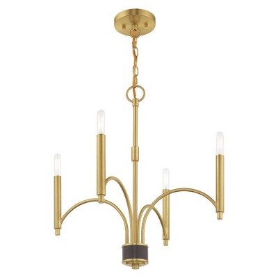 Sleek Satin Brass Mini Chandelier with Cylindrical Candle Sleeves