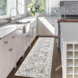 Coucheta Runner Rug for Kitchen Hallways, Non Slip Laundry Runners for Bathroom, Low Pile Rubber Backed Rugs for Entryway, Vintage Floral Carpet - 1 of 4