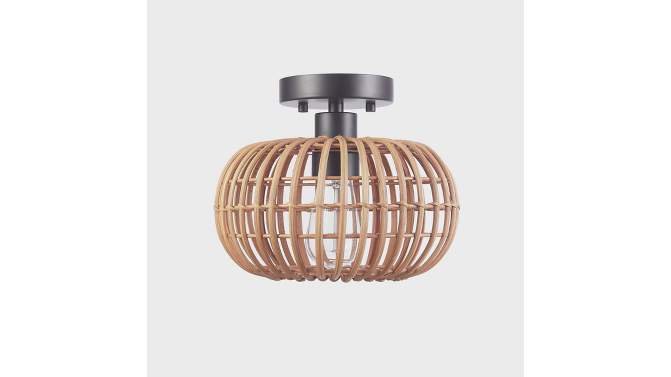 Fitz 1-Light Black Flush Mount Ceiling Light with Rattan Shade - Globe Electric, 2 of 12, play video
