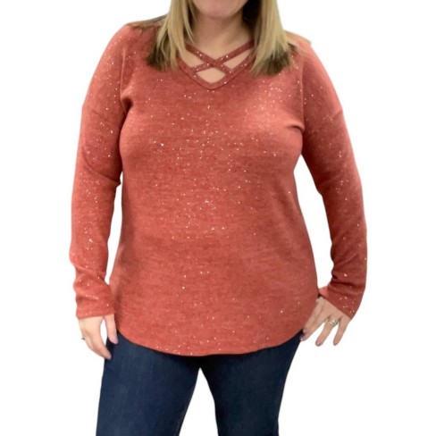 Women's Criss Cross Front Sparkly Sweater - honeyme - image 1 of 2