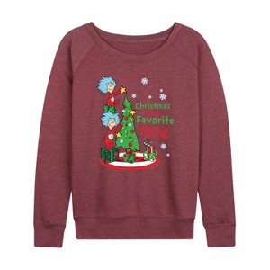 Women's - Dr. Seuss - Christmas Is A Family Thing Lightweight French Terry Wide Neck Long Sleeve Graphic Shirt - 1 of 4