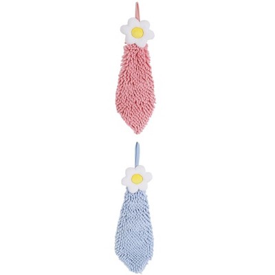 REGALWOVEN Chenille Soft Absorbent Flower Hanging Hand Towels for Bathroom 2 Pcs