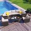 Outdoor 9-Pieces Seating Set, Patio Round Sofa Set with Glass Tabletop, Wicker Sofa with Steel Frame and Removable Cushions–Cuddlewood - 2 of 4