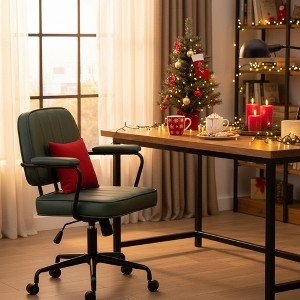 Homy Casa Adjustable PU Office Chair with Armrests and 360° Swivel Rolling Base, Green - 1 of 4