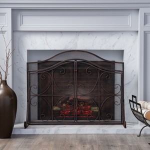 Dorothy Modern Single PanelIron Fire Screen Safety Screen Decorative Scroll Spark Guard Cover-Christopher Knight Home - 1 of 4