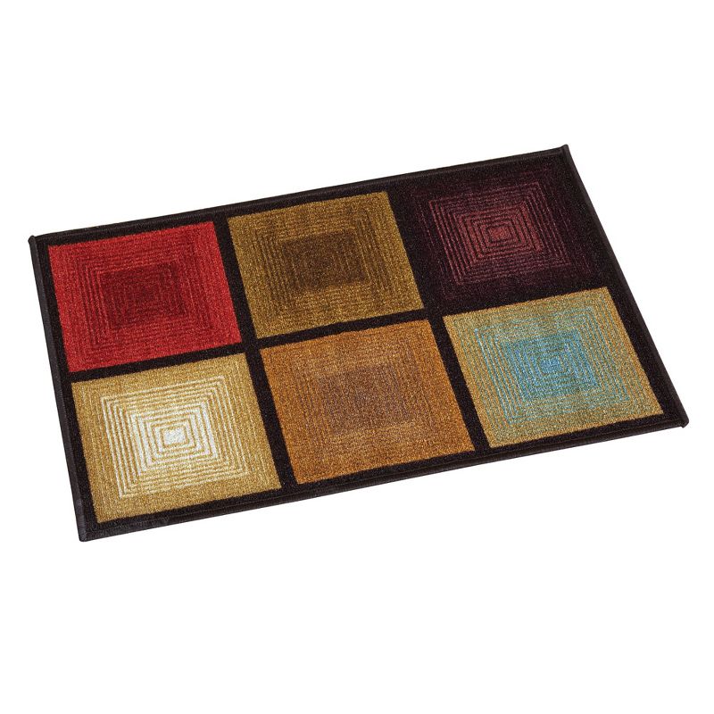 Collections Etc Optic Squares Skid-Resistant and Nonslip Accent Rug with Burnished Autumn Red, Brown and Beige, 1 of 4