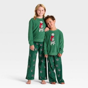 Kids' Dalmatian Microfleece Holiday Matching Family Pajama Pants - Wondershop™ Green - 1 of 4