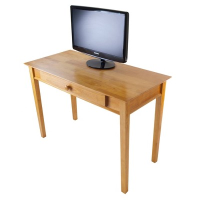 Honey Brown Wood Home Office Desk with Keyboard Tray