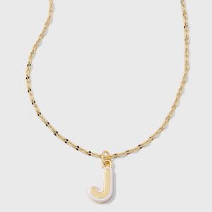 14K Gold Dipped Enamel "J" Initial Pendant Necklace - A New Day™ Gold/White - 1 of 4