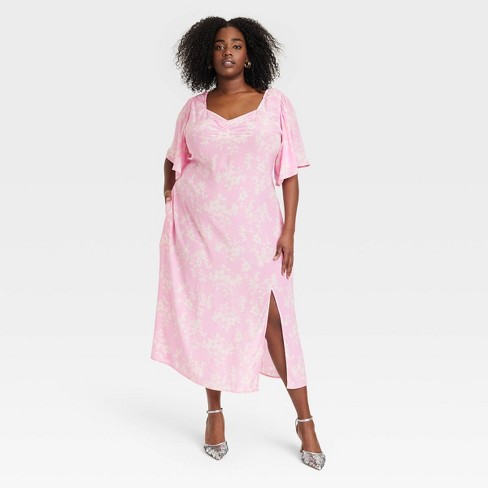 Women's Crepe Flutter Short Sleeve Midi Dress - A New Day™ Pink