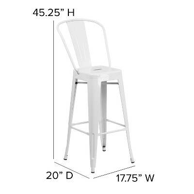 Sleek White 30" Metal Bar Stool with Removable Back