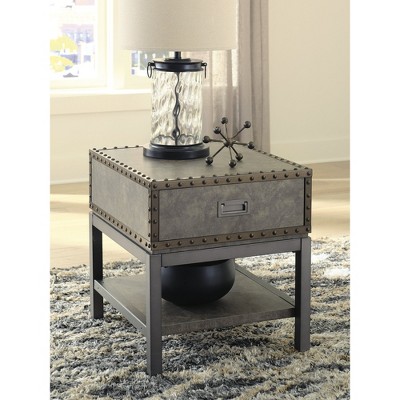 Derrylin Vintage Industrial Gray-Brown End Table with Storage