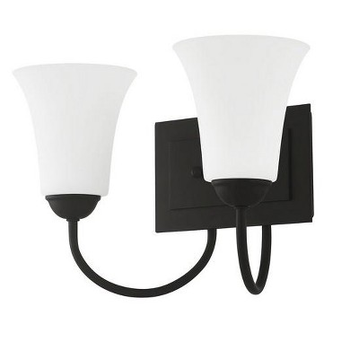 Black Steel 2-Light Vanity with Hand Blown Satin Opal Glass
