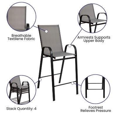Gray 4-Person Steel and Glass Outdoor Bistro Set